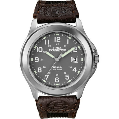 Timex Men's Expedition Metal Field Watch, Brown Nylon/Leather Strap