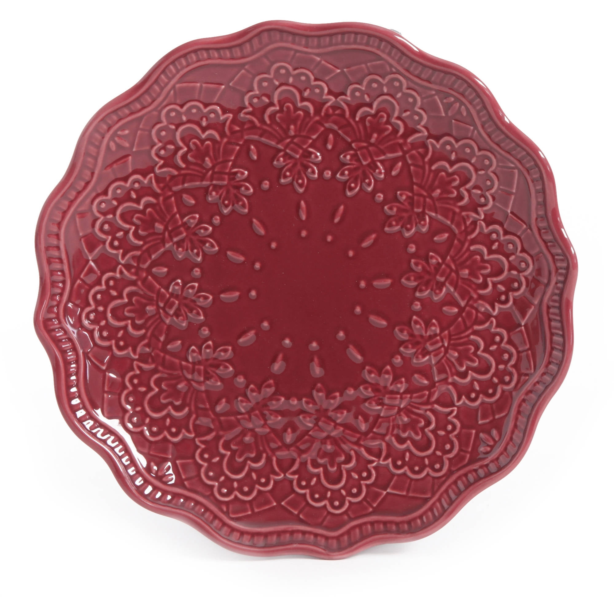 The Pioneer Woman Farmhouse Lace 12-Piece Dinnerware Set, Claret