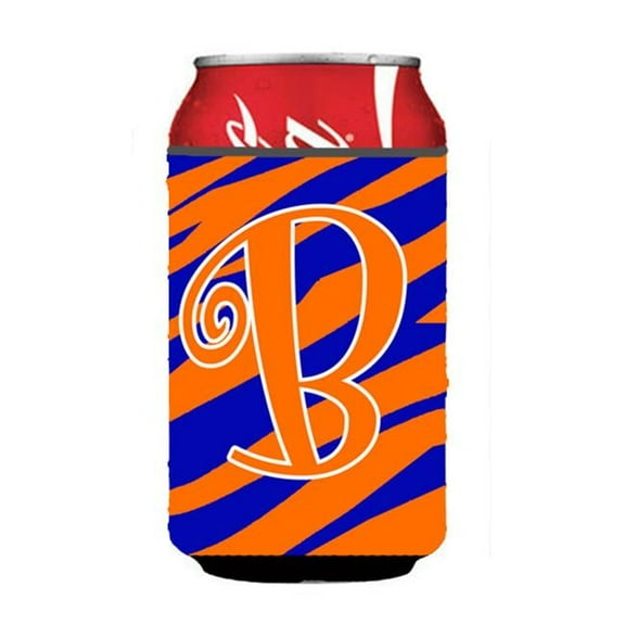 Letter B Initial Monogram - Tiger Stripe Blue And Orange Can Or Bottle  Hugger