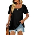 thumbnail image 1 of Hauts d'Été pour Femmes Col Carré Manches Courtes Bouffantes T-Shirts, S, 1 of 6