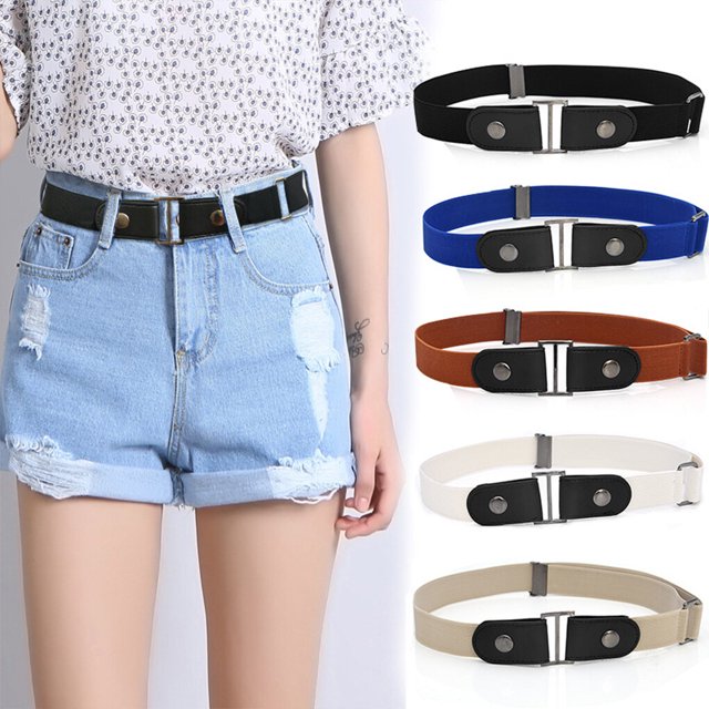 Ceinture Sans Boucle en Alliage Invisible à la Mode Unisexe Pas de Commodité Durable Élastique Unisexe Homme Multicolore DIY Prop Jeans Bande Bleu Foncé