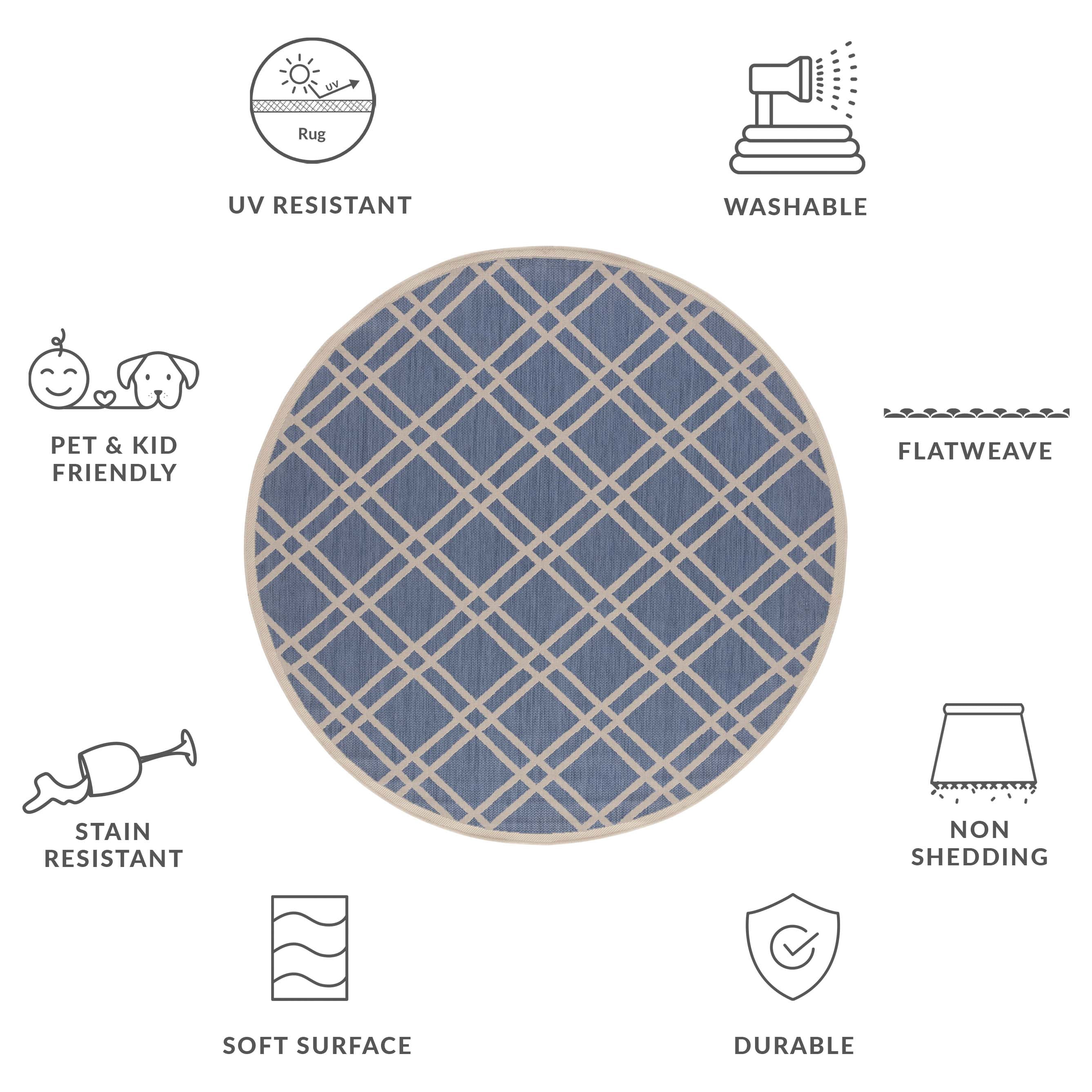 Safavieh Courtyard Jasper Geometric Indoor/Outdoor Area Rug, Blue/Beige, 7'10" x 7'10" Round