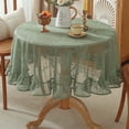 thumbnail image 2 of Lace Round Tablecloth, 60 Inch Vintage Crochet Table Cover with Ruffled Edge, Non-Slip Kitchen Dining Tablecloth, Bohemian Home Decor ( Green ), 2 of 6