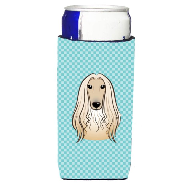 Aisladores De Bebidas Checkerboard Blue Afghan Hound Ultra Para Latas Delgadas Bb1182Muk