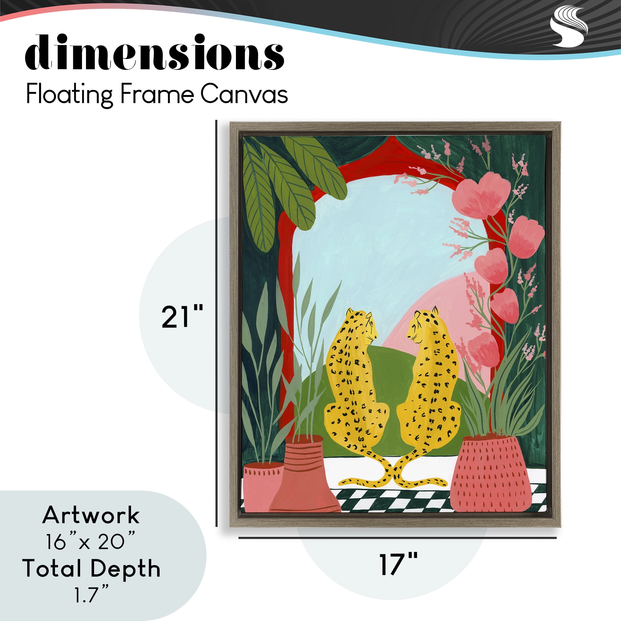 Twin Leopard & Plants Brown Framed Floater Canvas Wall Art, design by Nabeela Rumi