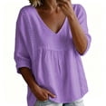 thumbnail image 2 of LVHAOGJOB Womens Oversized Shirts Pullover T Shirts V-Neck Long Sleeve Comfy Solid Color Tops for Juniors, 2 of 6