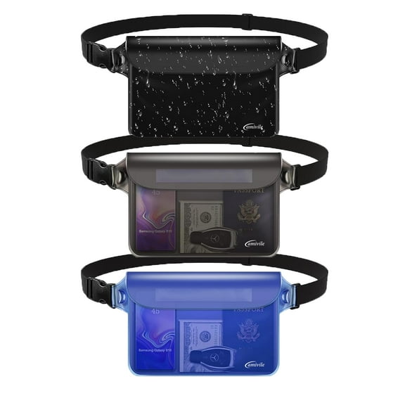 3 Pack Waterproof Fanny Pack Waterproof Pouch Dry Bag for Phone Passport Wallet Purse with Waist Strap Floating Waterproof Bags for Travel Beach Swimming Kayaking Boating Pool Accessories