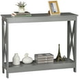 thumbnail image 4 of SuperDeal Gray Console Table 2-Tier MDF Entryway Table X-Design Storage Display Shelf Indoor, 4 of 10