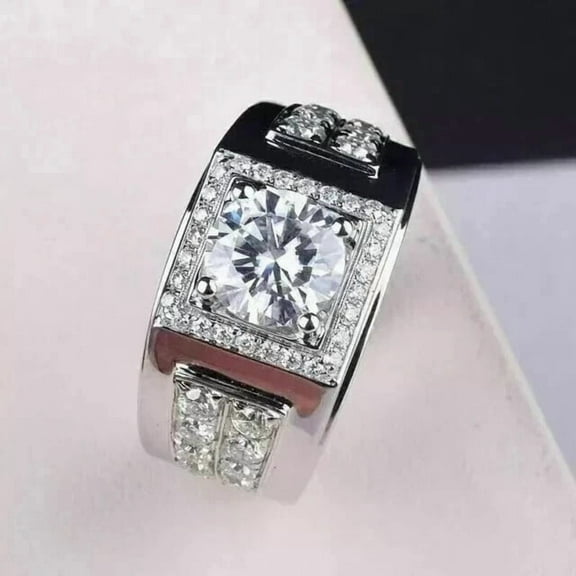 2Ct 14K White Gold Plated Round Cut Lab Created Diamond Men's Wedding Band Ring
