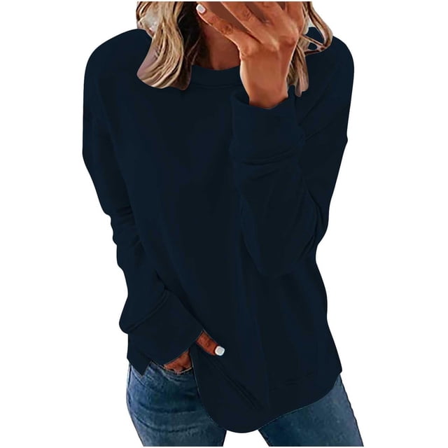 Chemises de Compression à Manches Longues pour Femmes à Col Rond Uni Plus Sweat-Shirt Oversize Pulls Coupe Ample à la Mode des Hauts Légers pour les Femmes de Grande Taille Gris M