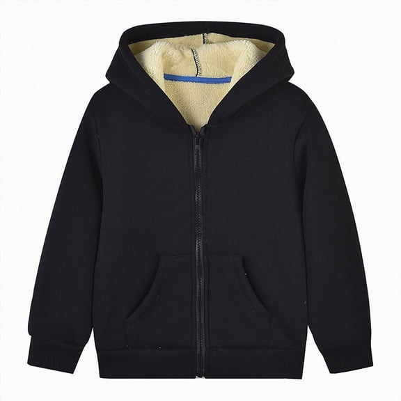 felwors Unisex Boys Girls Fleece Jacket Hoodie Sherpa Lined Zip Up Hooded Sweatshirt Kids Winter Jackets (Black,4-5 Years)