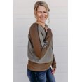 thumbnail image 3 of Women's Brown Contrast Patchwork Thumbhole Sleeve Top, 3 of 5