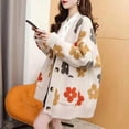 thumbnail image 2 of Wang6 Women Plus Size Long Cardigans Sweaters Trendy Long Sleeve Button Drop Shoulder Knit Sweater Coat Fall Open Front Floral Jacquard Outwear Tops with Pocket White One Size, 2 of 5
