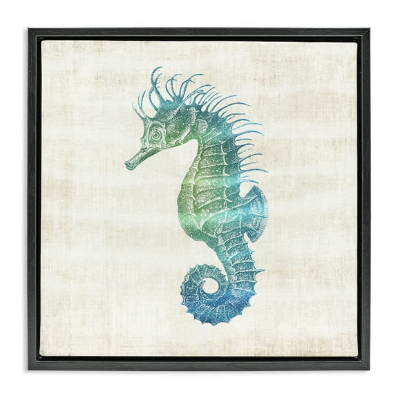 Stupell Industries Ombre Seahorse Expression Animals Painting Black Floater Framed Canvas Art Print Wall Art, 18 x 18