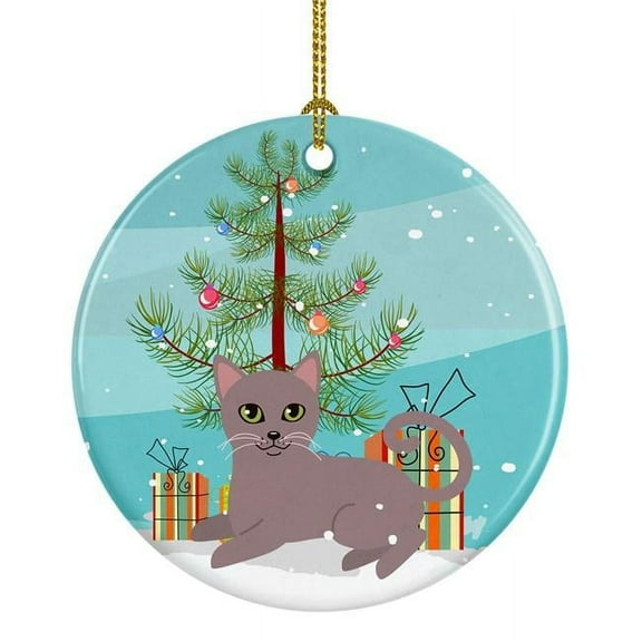 Russian Blue Cat Merry Christmas Tree Ceramic Ornament