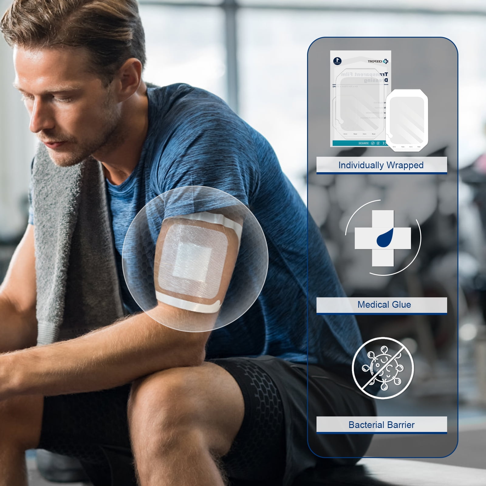 Ceeport Transparent Film Dressing 6'' x 8'', 20 Packs Waterproof Wound Bandage Adhesive Patches, Wound Cover Patches for Post Surgical Shower, IV Shield, Tattoo Aftercare Bandage