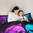 thumbnail image 4 of Castle Fairy Neon Gothic Skull Couple King Size Comforter Sets 3pcs,Rose Butterfly Starry Sky Comforters King Size,Magenta Cyan Blacks,1 Comforter and 2 Pillowcases,Black Reversible, 4 of 6