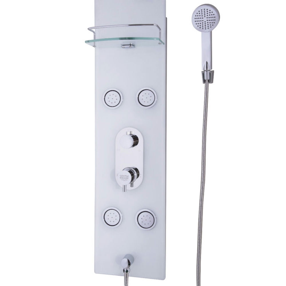 Finihen Shower Panel, Shower Panel Tower System, 55 Inch Tempered Glass Shower Panel with Massage Jets Hand Shower, Silver Finihen Shower Panel, Shower Panel Tower System, 55 Inch Tempered Glass Shower Panel with Massage Jets Hand Shower, Silver