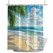 Shower Curtains for Bathroom-60"x72",Summer Ocean Beach Palm Tree Waterproof Bath Curtain Grommet Shower Curtain Set with Hooks,Tropical Coastal Scene Washable Bath Accessories