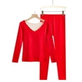 thumbnail image 4 of WZXFASHION sous-Vêtements Thermiques pour Femmes Hiver Couche de Base Chaude Longue Temps Froid Doublée en Molleton ThermalNnderwearSet Rouge TTTG, 4 of 4