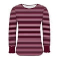 thumbnail image 4 of CHGBMOK Striped Long Sleeve Shirts Crew Neck Loose Thermal Tees Going Out Casual Base Layer Blouses, 4 of 6