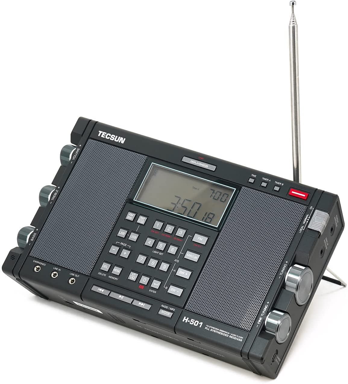 Tecsun H-501 BatteryDual Speaker Portable Shortwave Radio with Stereo Earphones, Black