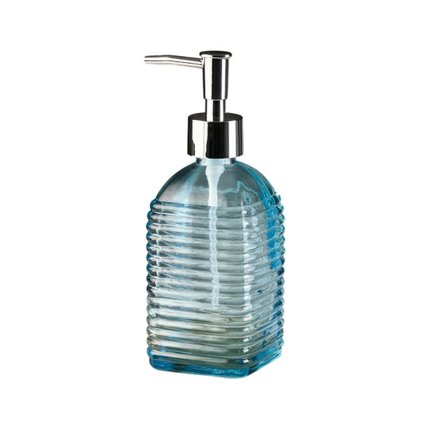 Dispensador de jabón de vidrio con rayas horizontales, botella de 350 ml de capacidad para jabón de manos, champú, gel de ducha, bomba de presión, envase rellenable, decoración para baño y cocina.