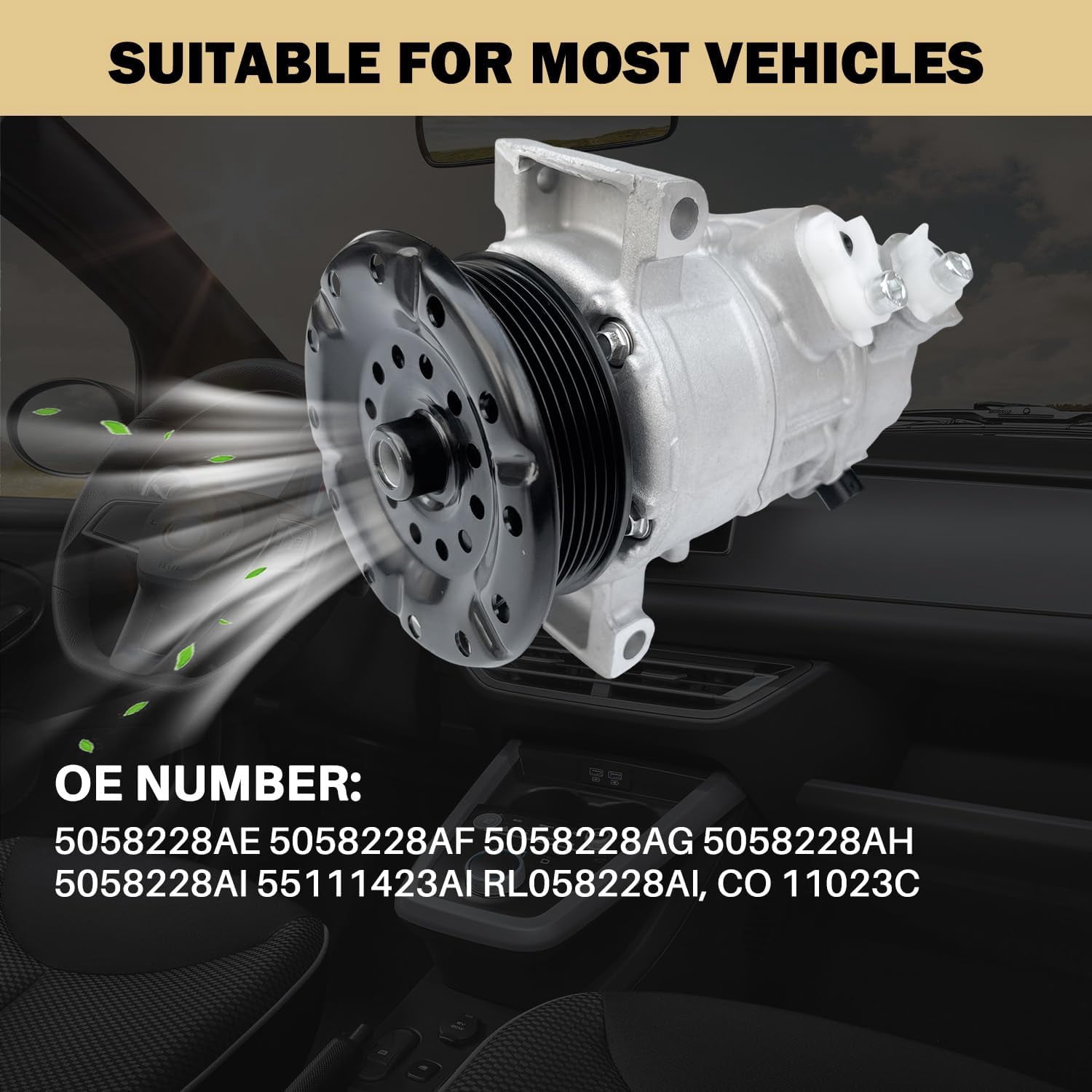 AC Compressor with A/C Clutch for Jeep Compass/Patriot (2.0L/2.4L 2007-2008) & Dodge Caliber (1.8L/2.0L/2.4L 2007-2008) | CO 11023C, Replaces 98395, 5058228AE