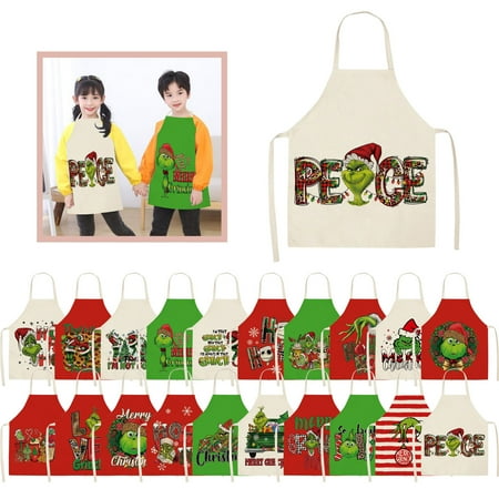 

Clearance! Grinch! Greench! Corashan Christmas Apron Cotton and Linen Merry Xmas Apron Christmas Aprons For Christmas Party Aldult Best Christmas Gifts