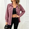 thumbnail image 4 of thefmos Women's Collared Long Sleeve Shirt Jacket with Chest Pockets Button Down Solid Color Casual Shacket Fashion Fall Spring Outfit, Pink M, 4 of 7