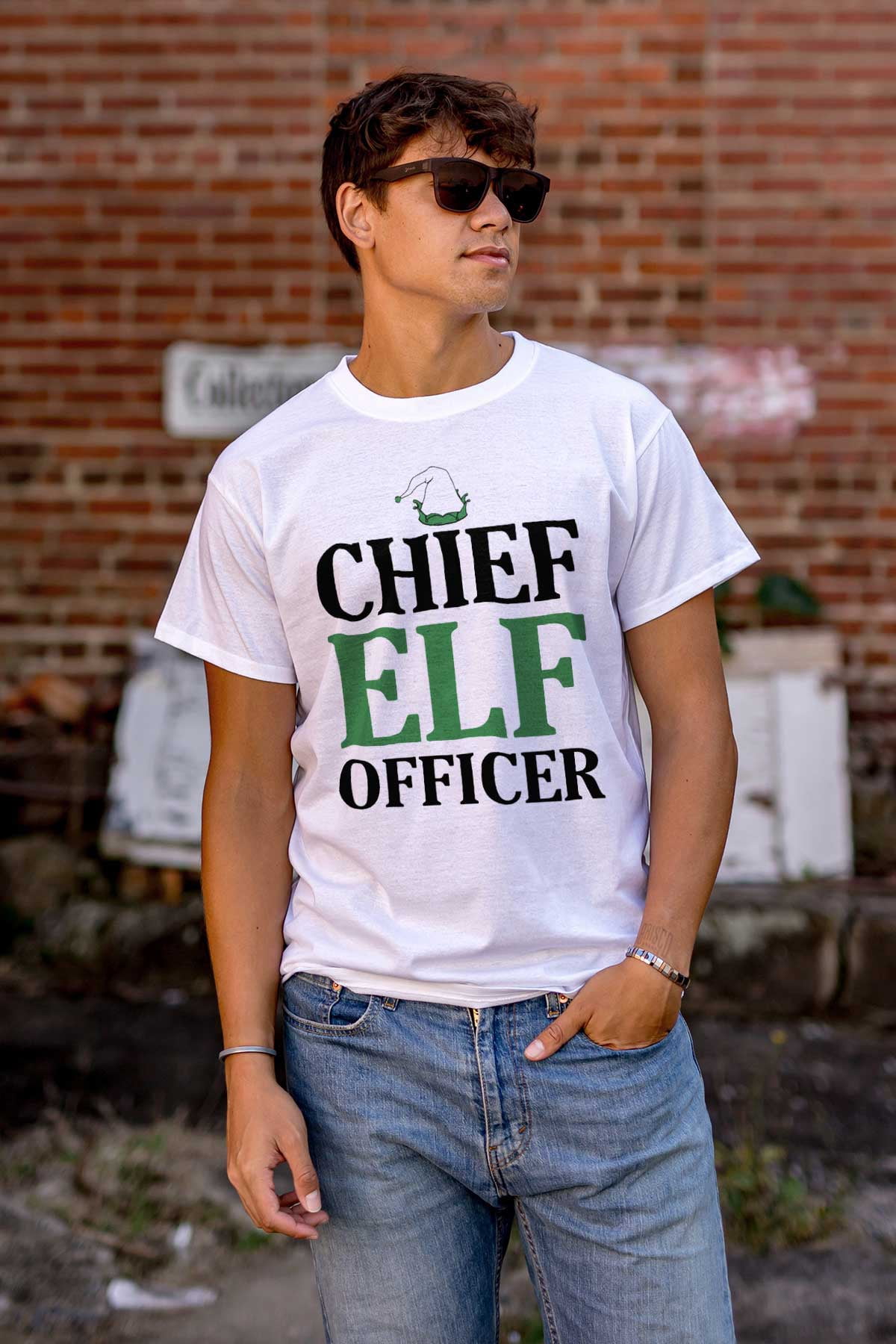 Xmas Chief Elf Officer Santa Helper Plus Size Crewneck Graphic Tee Shirt Brisco Brands 2X
