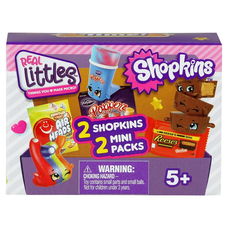 Shopkins Real Littles, Mini Pack 2 Shopkins Plus 2 Real Branded Mini Packs,  4 Total Pieces, Collectables, Colors and Styles May Vary, Girls, Ages 5+