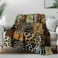 thumbnail image 2 of 1 Piece Vintage Wild Jungle Patchwork Flannel Blanket - Soft, Lightweight, African Safari Design with Giraffe and Zebra, 2 of 9