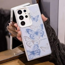 Compatible with Samsung Galaxy S24 Ultra Glitter Butterfly Case Cute Sparkle Phone Case Girly Women Girls Hard Back Soft TPU Bumper Protective Shockproof Phone Cover, Light Blue