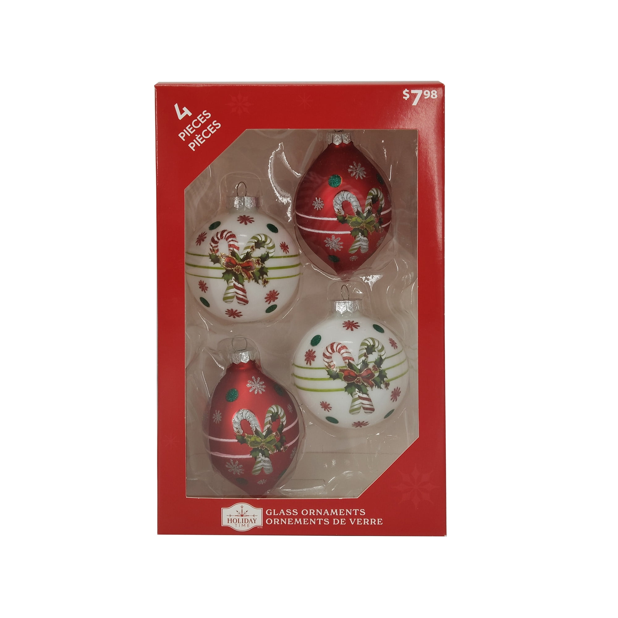 Holiday Time Dia 65mm 4Ct Candycane Glass Ornament, Holiday Time DIA 65mm 4CT CANDYCANE Glass Ornament