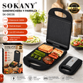 thumbnail image 3 of Sandwichera Eléctrica Parrilla Grill 2 En 1 Sokany 1200W Antiadherente Prensa Para Paninis Sándwiches Carnes Hamburguesas Cocina Rápida Placas Antiadherentes Negro Compacta, 3 of 6