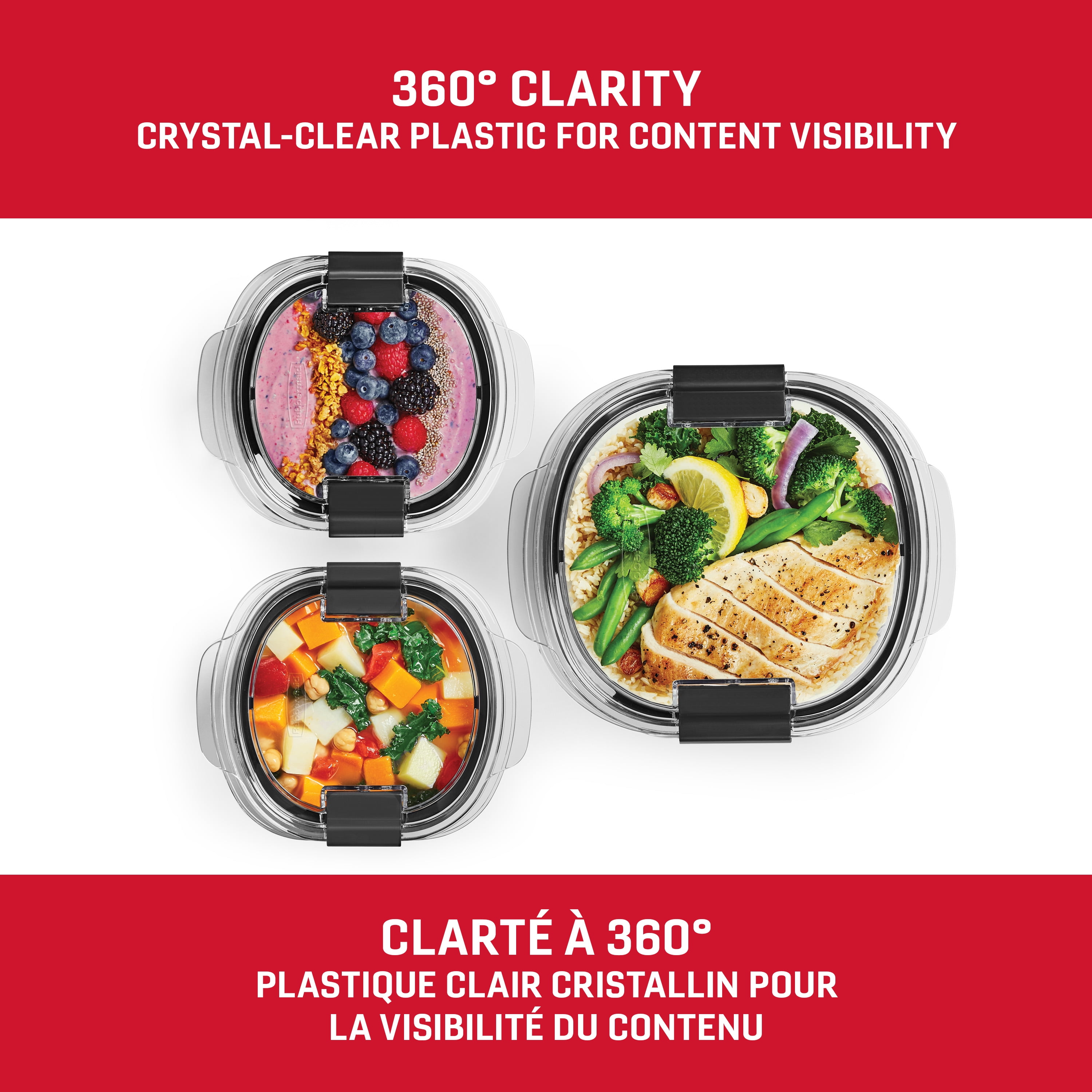 Récipients ronds de rangement pour aliments Rubbermaid Brilliance, ensemble de 6 pièces