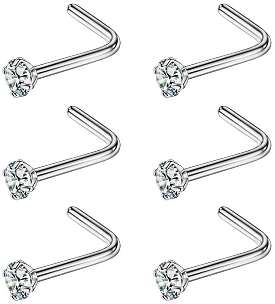 20g 18g FANSING 6PCS Surgical Steel/Titanium Nose Studs for Women Nostril Piercing Jewelry 22g 