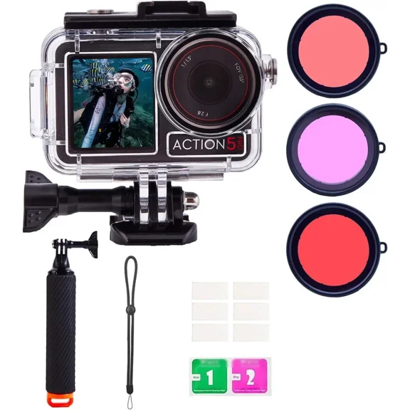 Waterproof Case for DJI Osmo Action 5 Pro/4/3 with 3 Pack Dive Filters, 196FT/60M Underwater Protective Housing Dive Kit, Professional Action Camera Dive Accessory