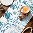 thumbnail image 3 of Blue Coastal Sea Turtles Table Runner 90 Inches, Fish Coral Ocean Life Underwater Bed Runner Dresser Scarves Tabletop for Indoor Outdoor Parties/Ceremony/Banquet, 13" x 90", 3 of 9