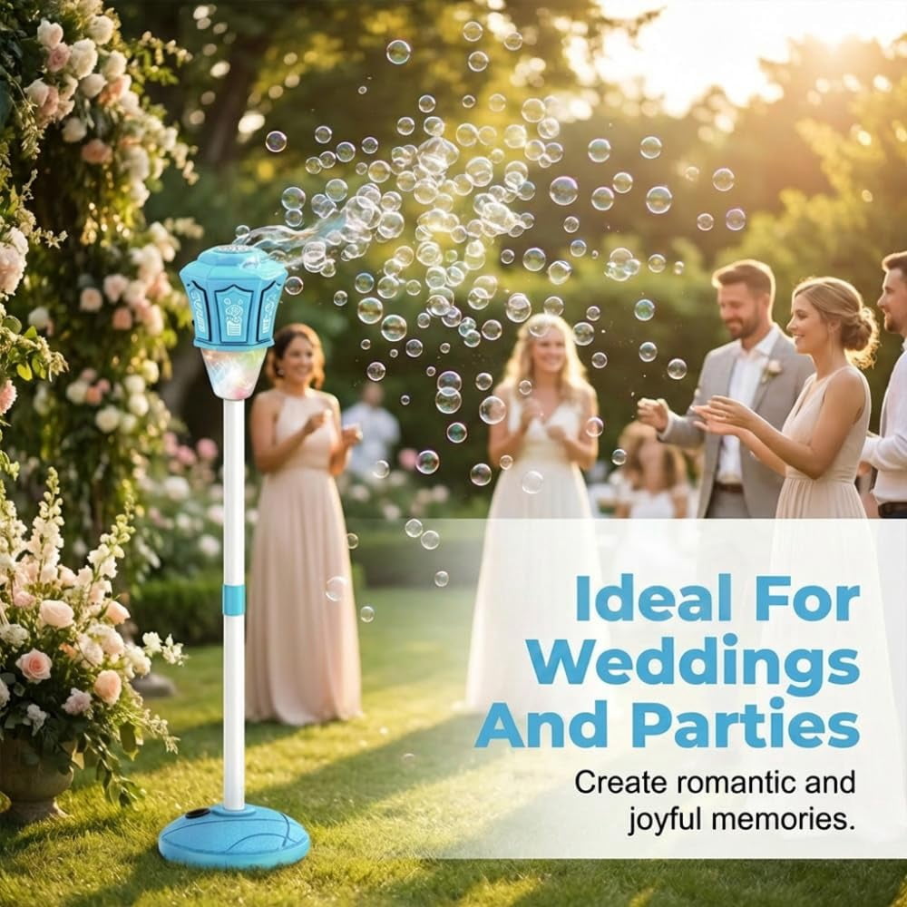 Automatic Bubble Machine, 2026 New Standing Bubble Maker Machine with Lights and Music and Remote, Adjustable Height Outdoor Bubble Blower Maker for Parties Birthday Wedding