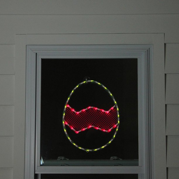 16.5" Lighted Green with Pink Chevron Stripe Easter Egg Window