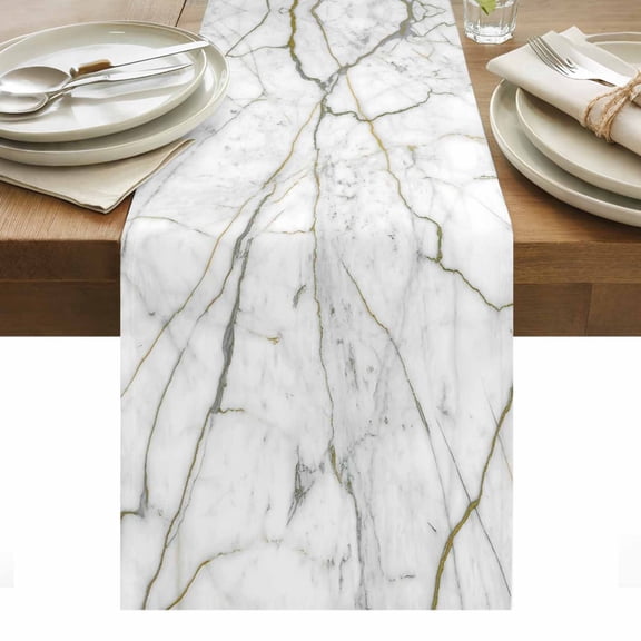 White Marble Table Runner - 60 Inch Long, Kitchen Dining Table Runner Dresser Scarves, Modern Abstract Art Ink Painting Farmhouse Decor for Coffee Tables Wedding Party Banquet