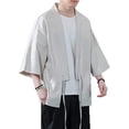 thumbnail image 4 of Abrigo de kimono japonés para hombre, cárdigan suelto de manga 3/4 con frente abierto, T, 4 of 4