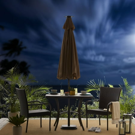Sun Ray - 9' Round 8Rib Aluminum Bluetooth Solar Lighted Umbrella - Grey