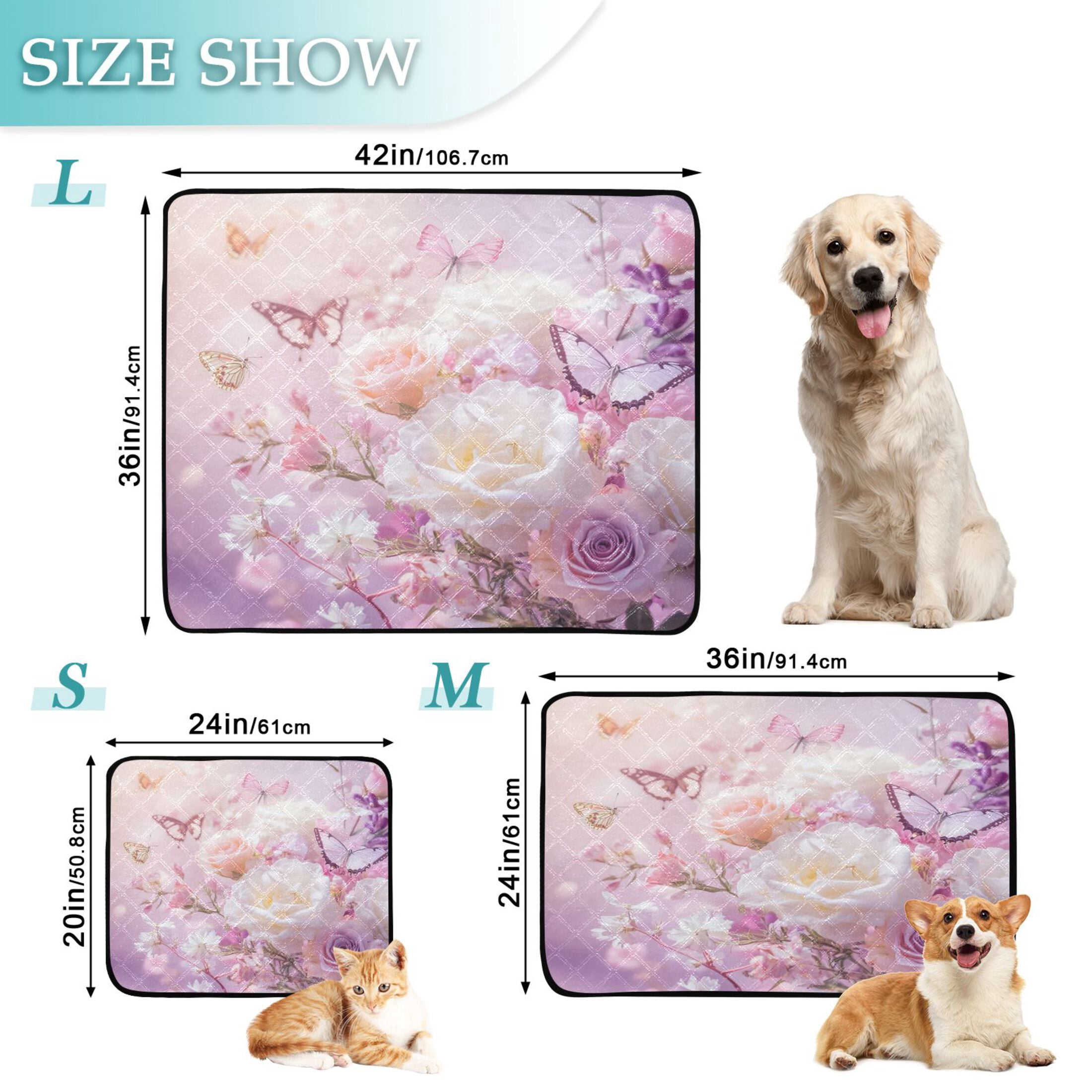 Qxltty Butterfly Garden Cat litter Pads Pet Set of 3 Diaper Mats Center Anti-leakage Layer Absorbent Soft and Comfortable