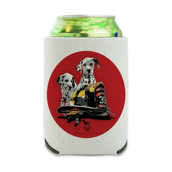 Dalmatian Dogs Firefighter Fire Helmet Can Cooler - Drink Sleeve Hugger Collapsible Insulator - Beverage Insulated Holder
