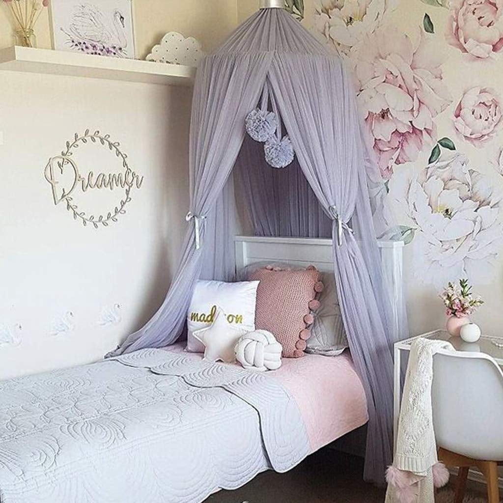 CAILDANL Bed Canopy for Girls - Princess Bed Canopy Mosquito Net Nursery Play Room Decor Dome Premium Yarn Netting Curtains Baby Game Dream Castle, Pink
