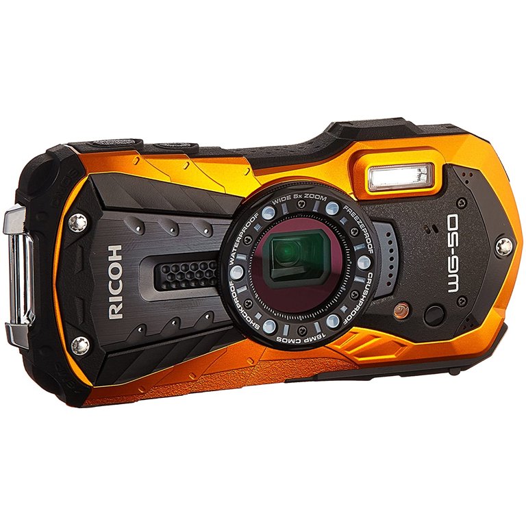 Ricoh WG-50 Waterproof Digital Camera (Orange) - with Carrying 