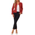 thumbnail image 2 of INSPIRE CHIC Women's Elegant Peter Pan Collar Long Sleeves Ruffled Hem Single Breasted Office Blazers S Red, 2 of 6